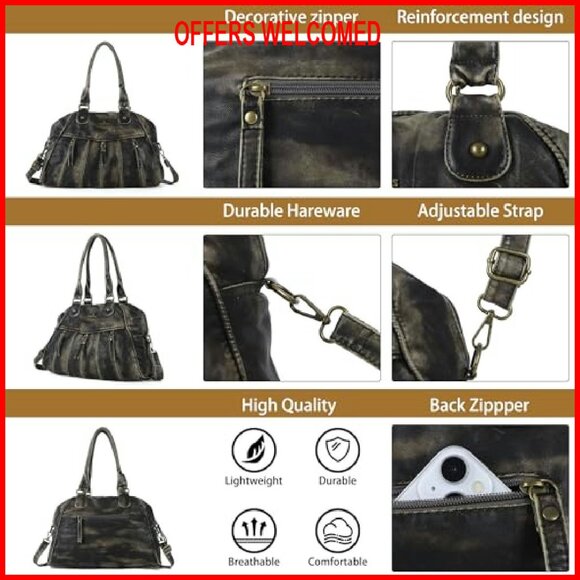 Large Soft PU Leather Hobo Bag with Multiple Pockets, Adjustable Strap - Picture 7 of 8